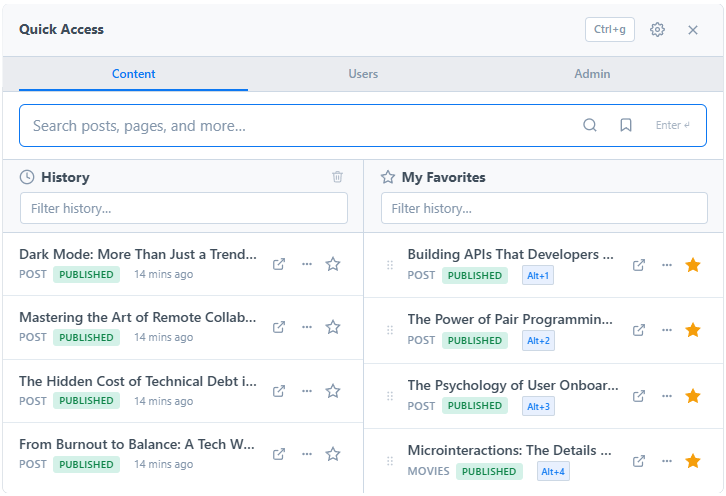 History and Favorites panels with Pro features